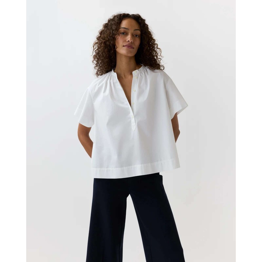 Ann Mashburn Estee Top White Cotton Poplin Short Sleeve Blouse NWT Size S